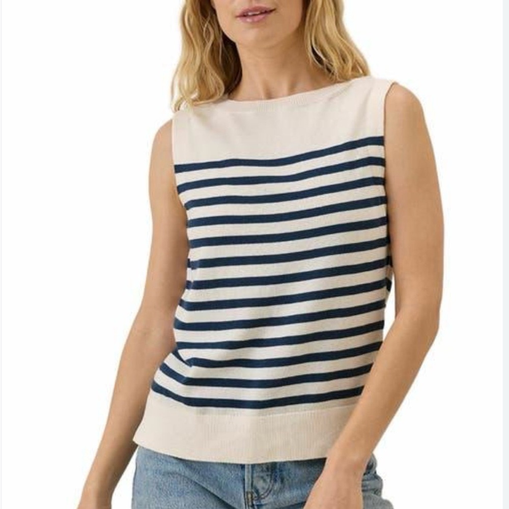 PACT Classic Fine Knit Shell Tank in navy Stripe women’s Sz XS